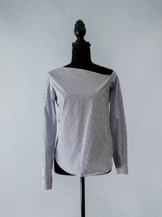 Theory One Shoulder Striped Blouse