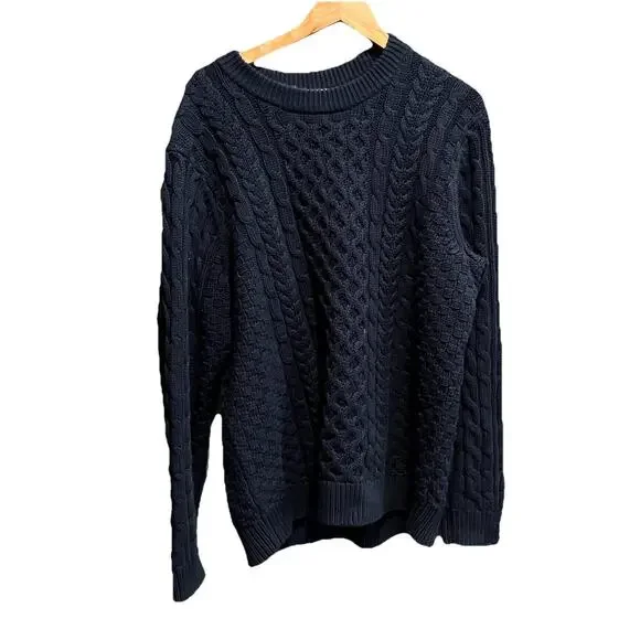 L.L.Bean Navy‎ Long Sleeve Fisherman Cable Knit Cotton Men's Sweater Size XL