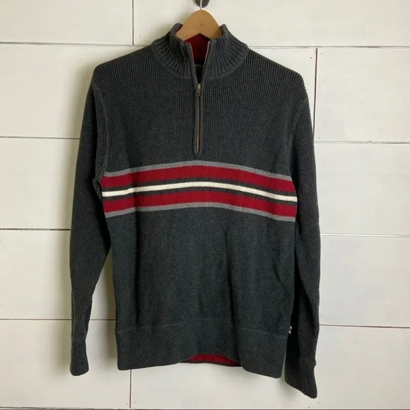 Eddie Bauer Striped Gray Half ZIP Sweater. Size Medium