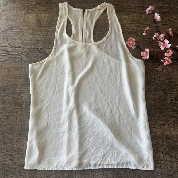 White Racerback Flowy Tank Top Back Zipper Blouse Medium