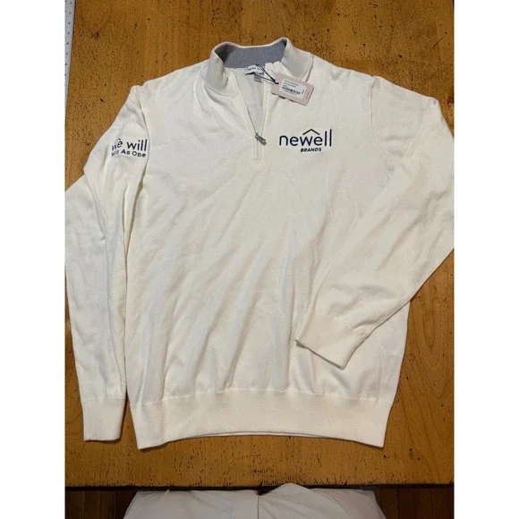 New w Tags Peter Millar Size L Mens Ivory White Newell Brands 1/4 Zip Pullover