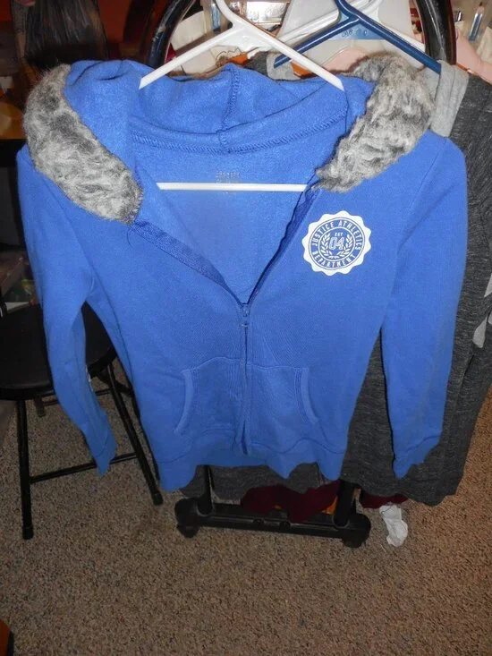 JUSTICE MOTIVE - zipper front, faux fur around hood, hoodie,sz 10