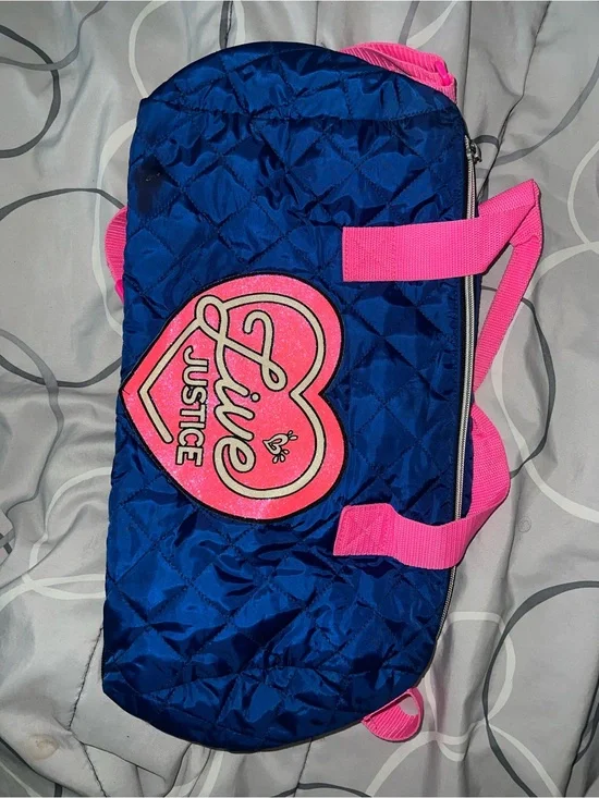 Justice Quilted Duffle Bag in Blue and Hot Pink