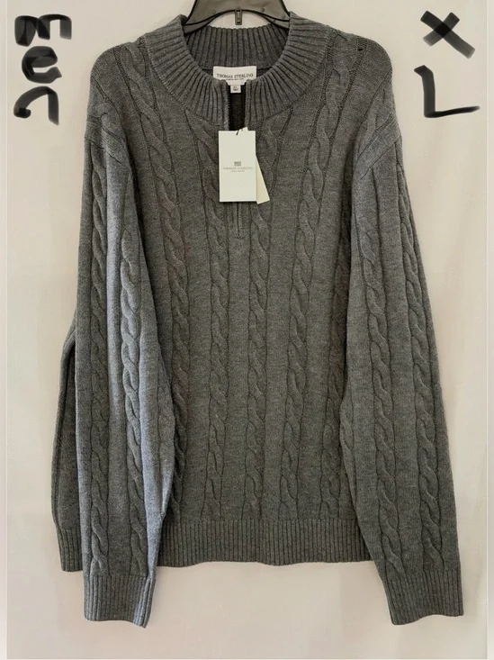 Gray Cable Knit Crewneck Sweater - Men's Large/XL