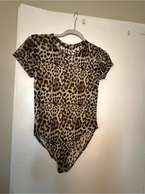 Girls' Leopard Print Short Sleeve Camisole Bodysuit - Brown