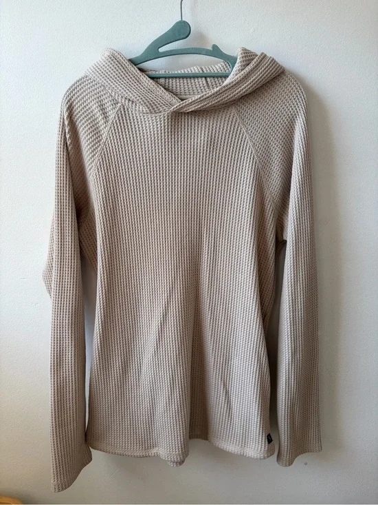Men's Beige Hooded Waffle Knit Pullover Sweater