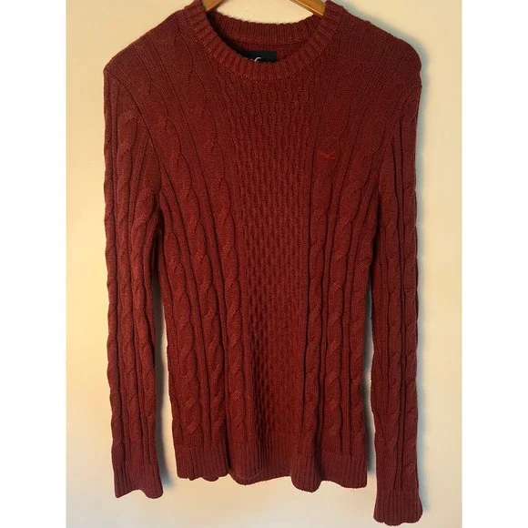 Hollister Cable Knit Sweater W XS Maroon Crewneck Y2K Preppy Collegiate Academia