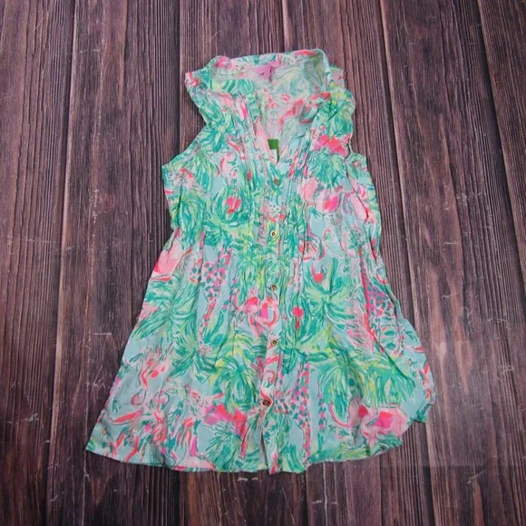 Lilly Pulitzer Sarasota Top Women XXS Seasalt Blue On Parade Sleeveless 29143