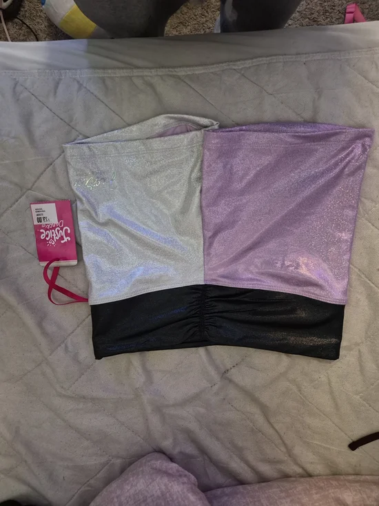 Justice Girls' Colorblock Glitter Tube Top - Black, Silver & Lilac