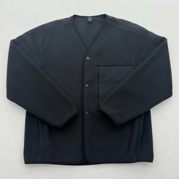 Lululemon Fleece‎ Snap-Front Cardigan Mens XXL Black LM3EQNS Relaxed Fit New
