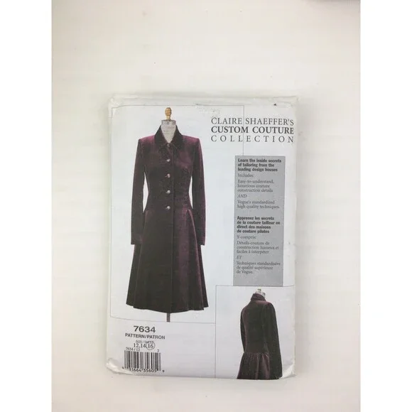 Lined Coat Fitted Flared Drop Waist Size 12-16 Pattern 7634 CUT 16 Vtg Y2K
