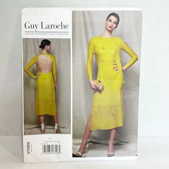 Vogue Sewing Pattern‎ V1589 Guy Laroche Women Dress NEW Sz A5 UNCUT FF