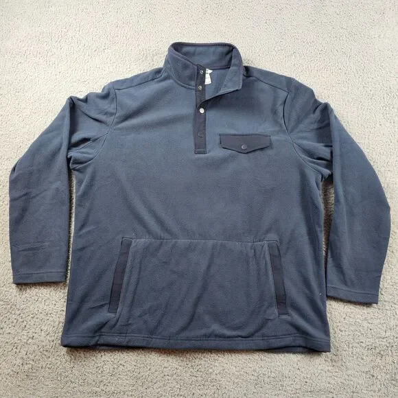 Duluth Trading Sweater Mens Large Blue Fleece Pullover 1/4 Button Relaxed Hiking