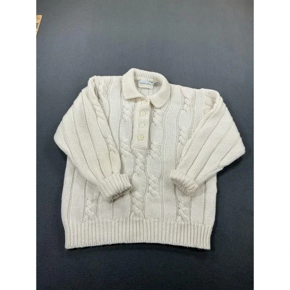 Vintage Hunters‎ Glen Sweater Mens Large White Cable Knit Henley Korea 90s