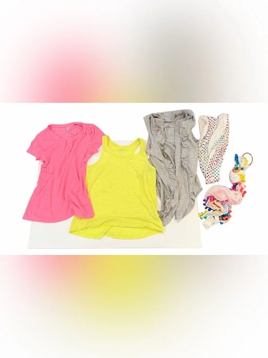 Justice Neon Yellow Tank Top with Pink Tee and Gray Layering Piece