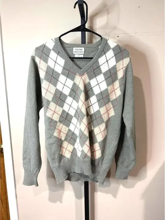 Vintage Men's Argyle Pattern V-Neck Sweater Small Size 40 Horner Woolens