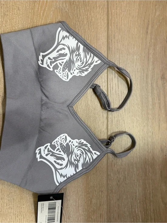 Gray Women's Sports Bra with White Graphic