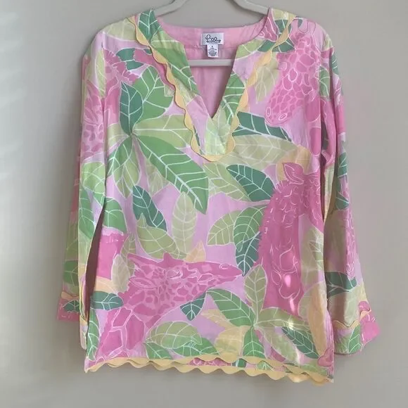 Lilly Pulitzer Vintage Window Shopping Print Tunic Top S