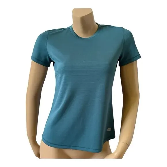 Reel Legends Freeline T Shirt Petite PS Teal Blue Crew Neck Performance Top