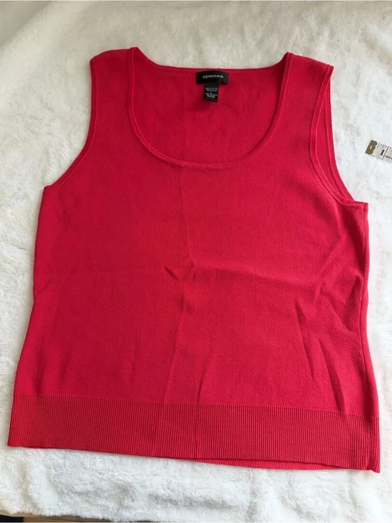 Spense Bright Red Knit Scoop Neck Tank
