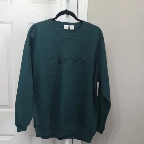 Cherokee Women Sweater‎ Green XL Long Sleeve Crew Neck Vintage Embroidered Logo
