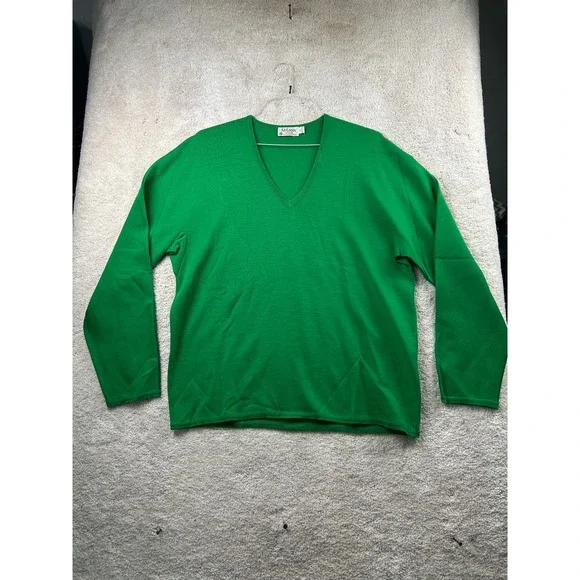 St. Croix Solid V-Neck Sweater XL Green Zephyr Wool Preppy Grandpa Core Retro