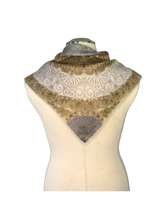 Vintage 1960's Vera Neumann Silk/Rayon Scarf Gray Beige Hand Rolled 22