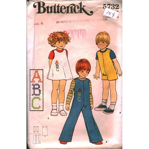Vintage Butterick 5732 Toddlers Jumper Jumpsuit Embroidery Pattern Size 4 Cut
