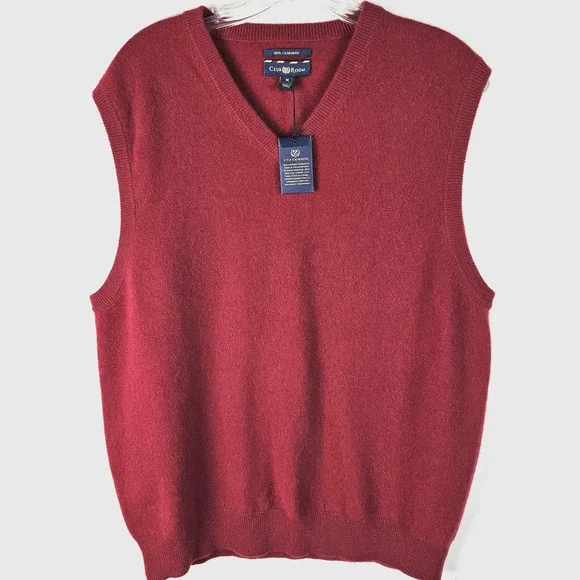 NWT CLUB ROOM Cashmere Sweater Vest Men's Size M red V-Neck 2-Ply $120