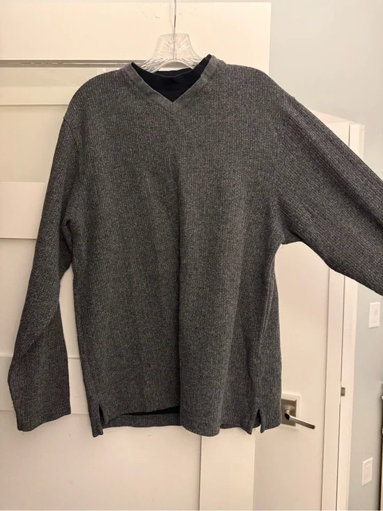 Unisex Haggar Classic V-Neck Dual Collar Gray Sweater shirt