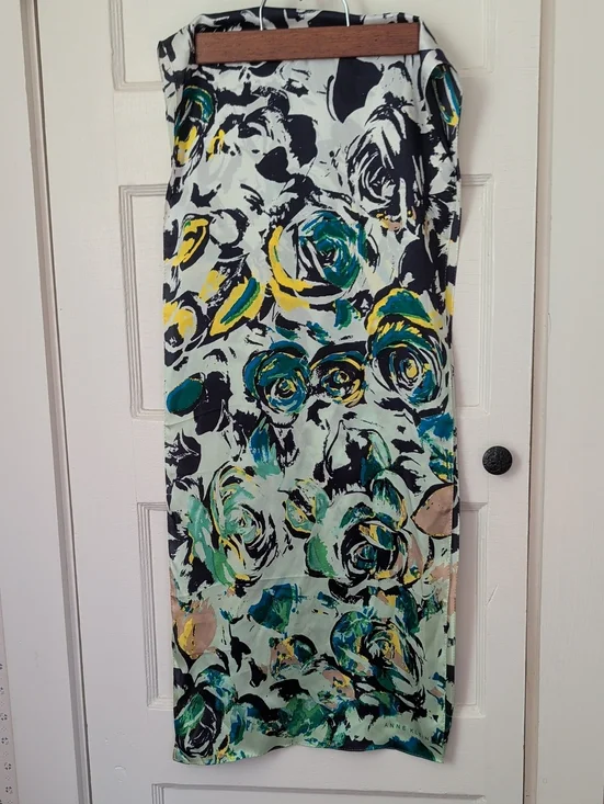 Anne Klein Silk Scarf Green Blue Abstract Floral 13.5
