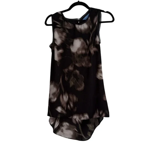 Simply‎ Vera Vera Wang Black Floral Sleeveless Asymmetrical Hem Tunic Top S