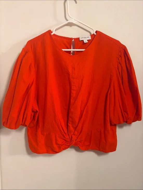 MARC NEW YORK Bubble Hem Puff Sleeve Blouse POPPY RED Large