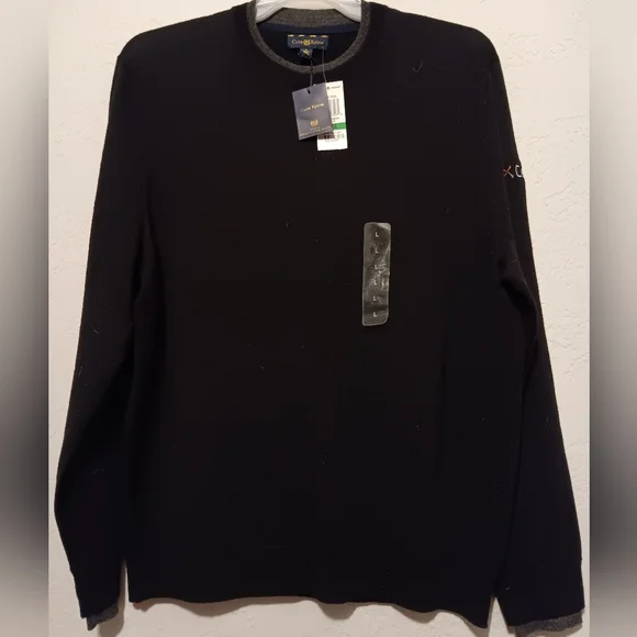 Golf Cervello‎ Club Room Men Deep Black Merino Wool Blend Performance Crewneck