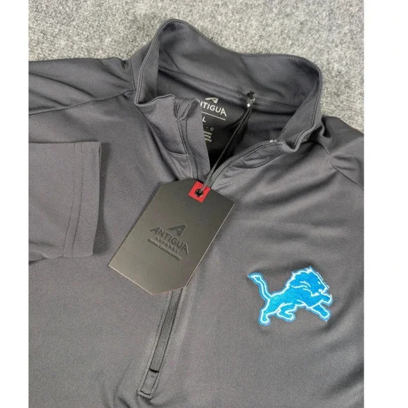 Detroit Lions Antigua Tribute Pullover Mens Large Smoke Grey NFL 1/4‎ Zip NWT