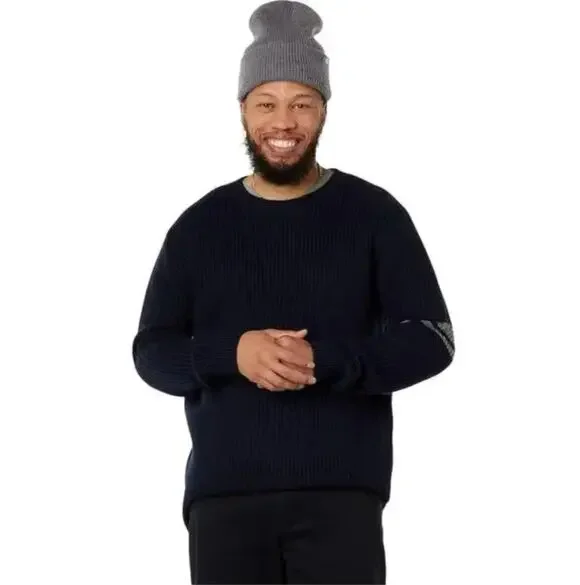 LABEL Men's Go-To Sweater XXL Navy Blue Light Grey Crewneck Merino Wool NWT