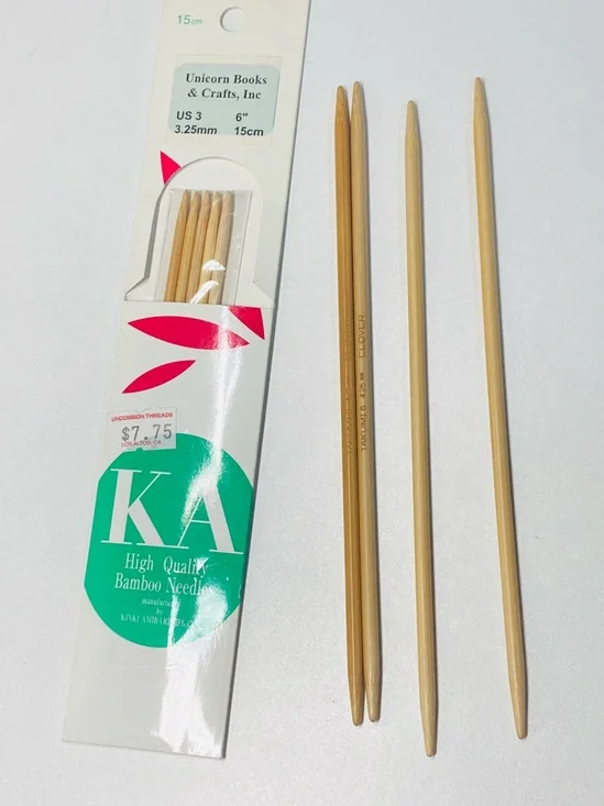 NEW KA Bamboo Double-Pointed Needles - Natural Wood 6