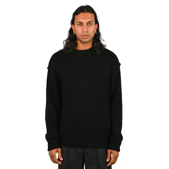Beach Brains Men's Small Black Session Ribbed Knit Alpaca Wool Sweater U1-21