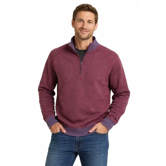 Tommy Bahama 1/4th Zip Pullover Mens XL Burgundy Heathered Knit Sweater‎ Coastal