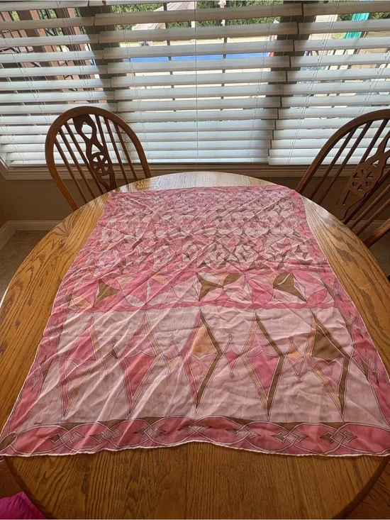 Averardo Bessi Vintage Italian Silk Scarf 34x 36 Pink Tan Hand Rolled Edges Flaw
