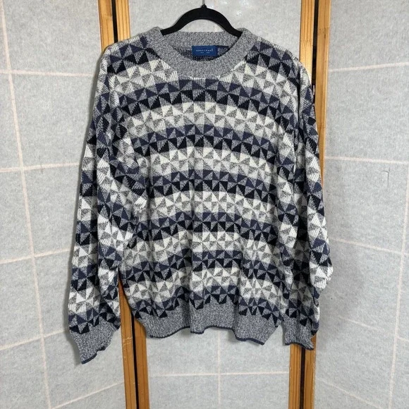 Vtg Towncraft Sweater Mens 2XL‎ Geometric Diamond 90's Retro Y2K Preppy Textured