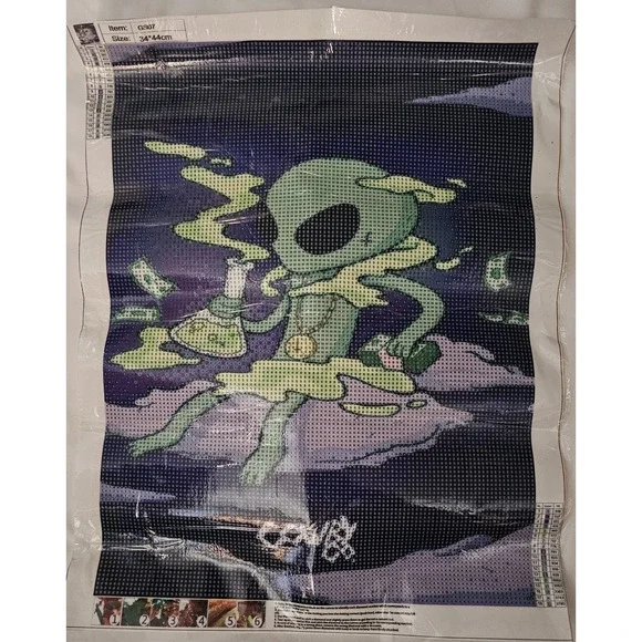 Lot Of 10 Same 5D Diamond Art Stoner Alien Trippy Stoner Bong Cowy Resellers