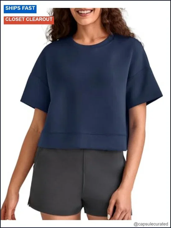 Silky Soft Modal Boxy T-Shirt Women Crew Neck Drop Shoulders Loose Fit