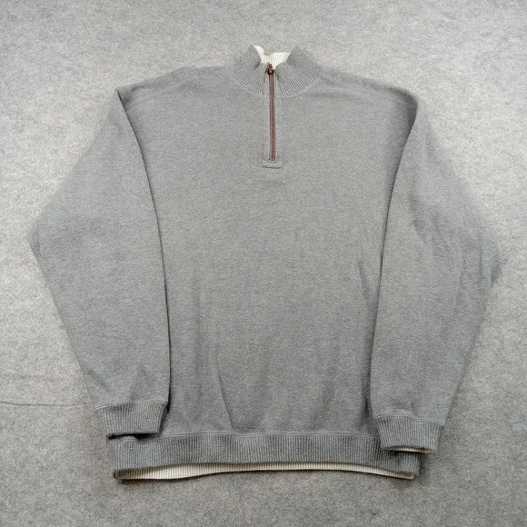 Tommy Bahama Sweater Mens Large Gray Quarter Zip Mock‎ Neck Knit Pullover Casual