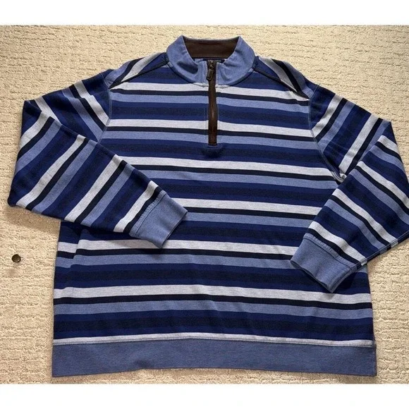 CREMIEUX Supima Cotton 1/4 Zip Pullover Sweater Multi Stripe XL‎
