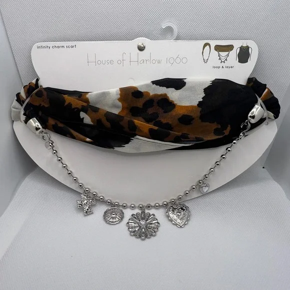House of Harlow 1960 Infinity Charm Scarf - Leopard Animal Print
