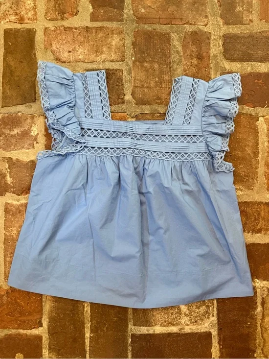 English Factory Light Blue Ruffle Lace Yoke Top
