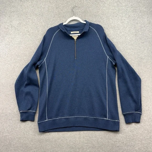LL Bean Quarter Zip Mens LT Blue Traditional Fit Long Sleeve Pullover Large Tall