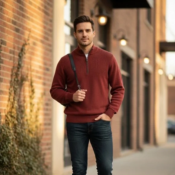 Peter Millar Quarter-Zip Pullover Sweater Men's Size XL‎ Maroon Long Sleeve