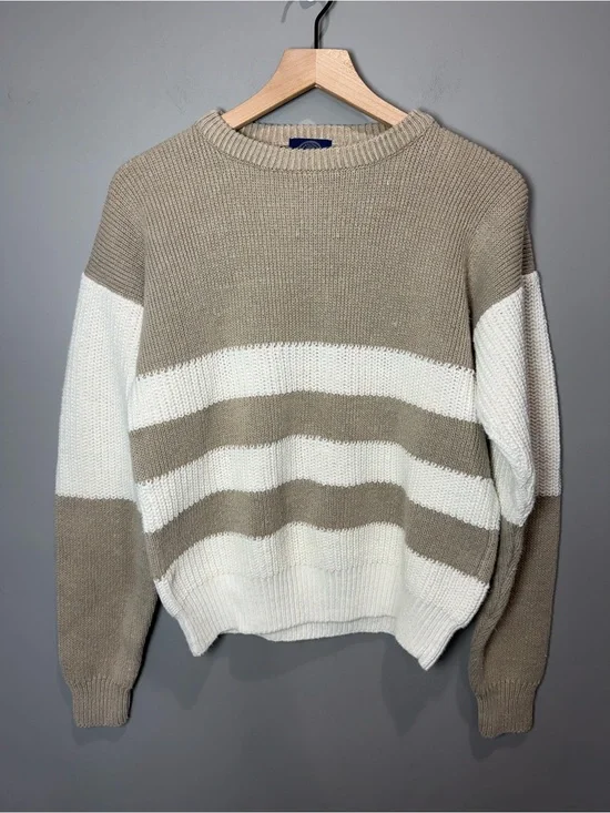 Vintage‎ GAP Chunky Knit Striped Sweater Neutral Coastal Grandpa Core S